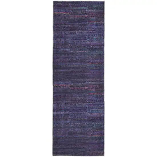 8' Blue And Purple Striped Power Loom Runner Rug Photo 1