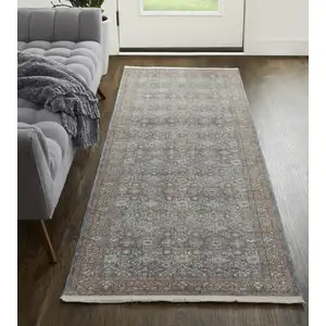 Photo of 12' Blue And Red Floral Power Loom Runner Rug