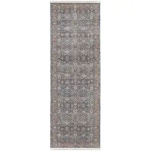 Photo of 8' Blue And Red Floral Power Loom Stain Resistant Runner Rug