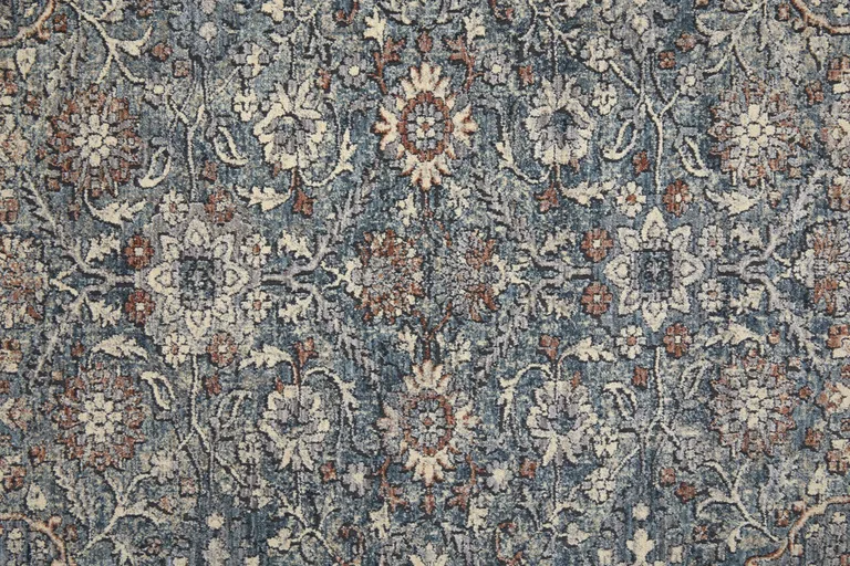 10' Blue And Red Floral Power Loom Stain Resistant Runner Rug Photo 4