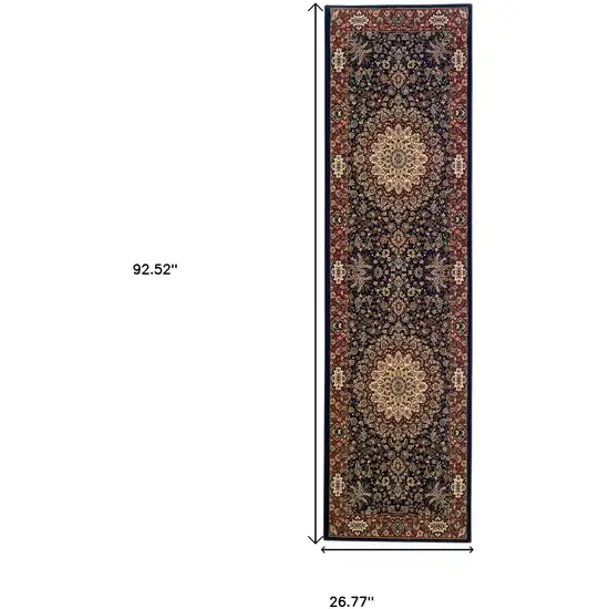 8' Blue And Red Oriental Runner Rug Photo 3