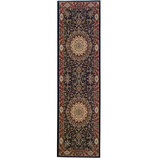 8' Blue And Red Oriental Runner Rug Photo 2