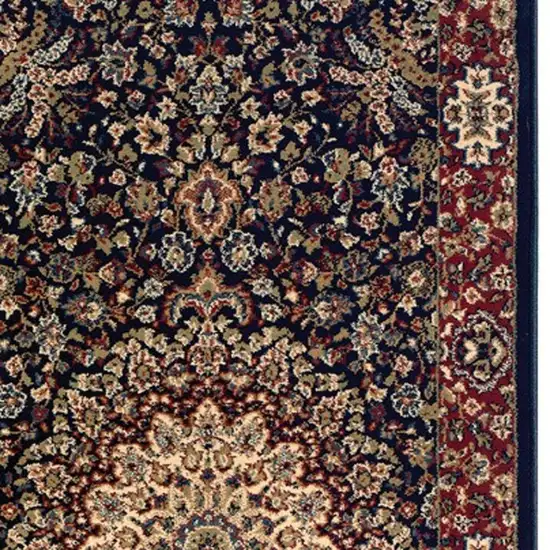 8' Blue And Red Oriental Runner Rug Photo 4