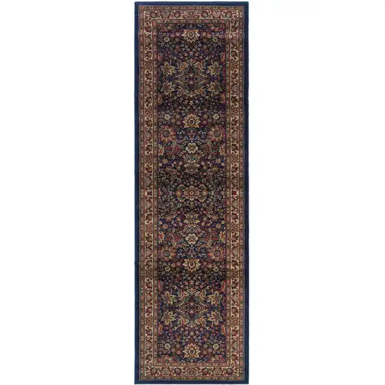 8' Blue And Red Oriental Runner Rug Photo 4