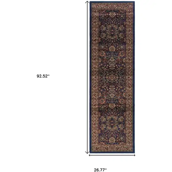 8' Blue And Red Oriental Runner Rug Photo 3