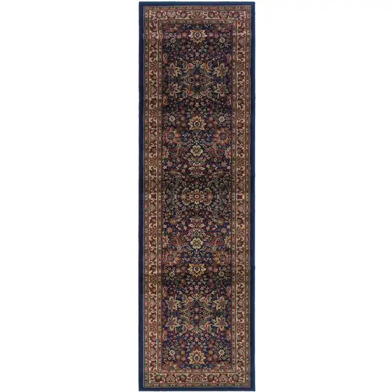 9' Blue And Red Oriental Runner Rug Photo 2