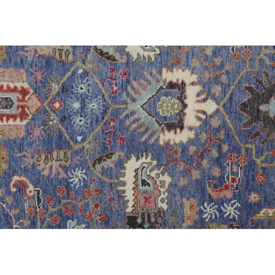 8' Blue And Red Wool Floral Hand Knotted Stain Resistant Runner Rug Photo 3