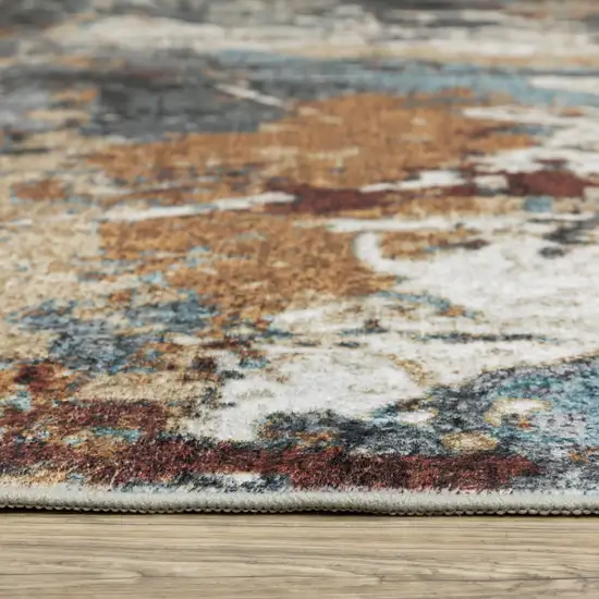 8' Blue And Rust Abstract Distressed Runner Rug Photo 5