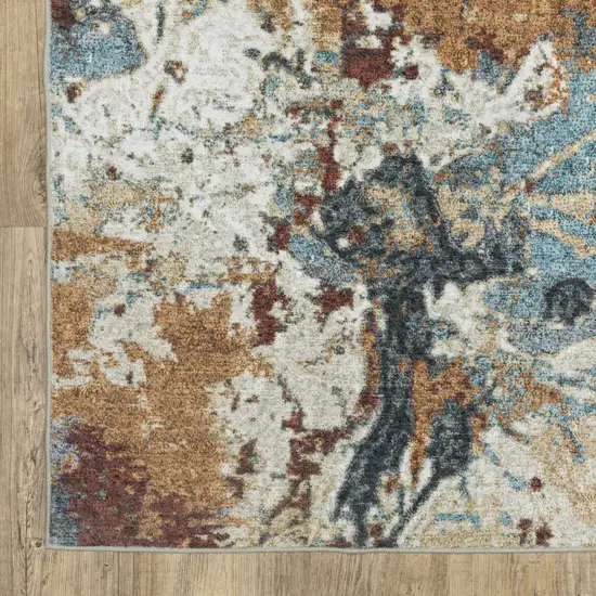 8' Blue And Rust Abstract Distressed Runner Rug Photo 8