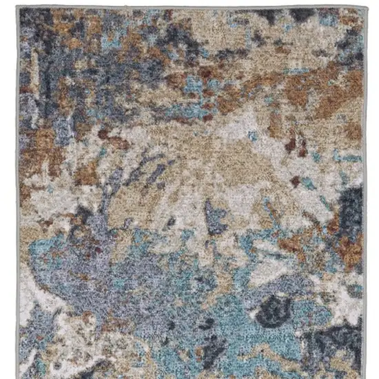 8' Blue And Rust Abstract Distressed Runner Rug Photo 4