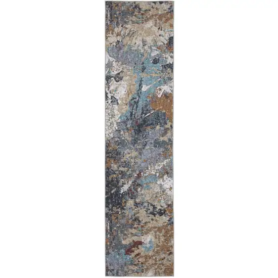 8' Blue And Rust Abstract Distressed Runner Rug Photo 2