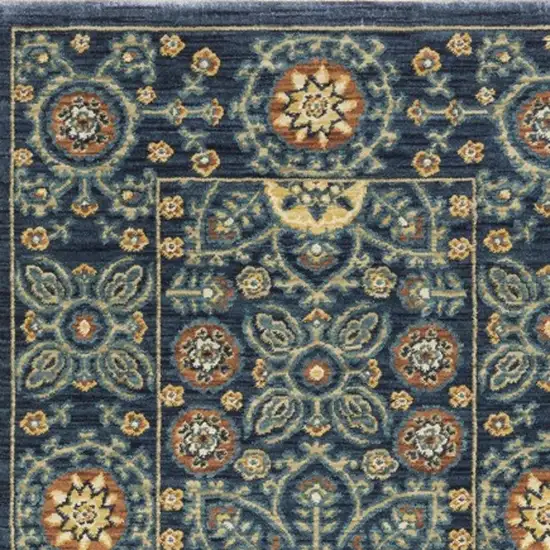 8' Blue And Rust Medallion Runner Rug With Fringe Photo 9