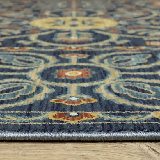 8' Blue And Rust Medallion Runner Rug With Fringe Photo 6