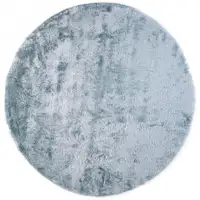 Photo of 8' Blue And Silver Round Shag Tufted Handmade Area Rug