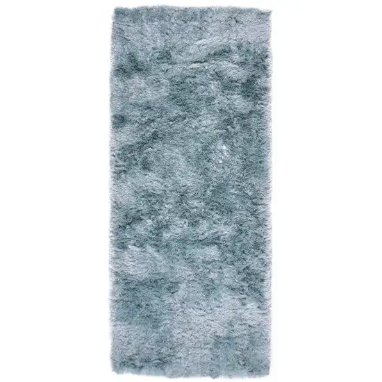 6' Blue And Silver Shag Tufted Handmade Runner Rug Photo 1