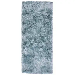 Photo of 6' Blue And Silver Shag Tufted Handmade Runner Rug