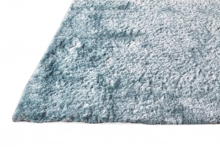 6' Blue And Silver Shag Tufted Handmade Runner Rug Photo 2