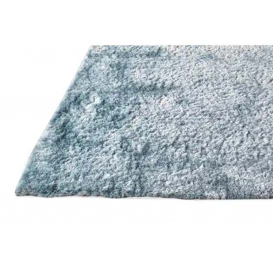 6' Blue And Silver Shag Tufted Handmade Runner Rug Photo 2