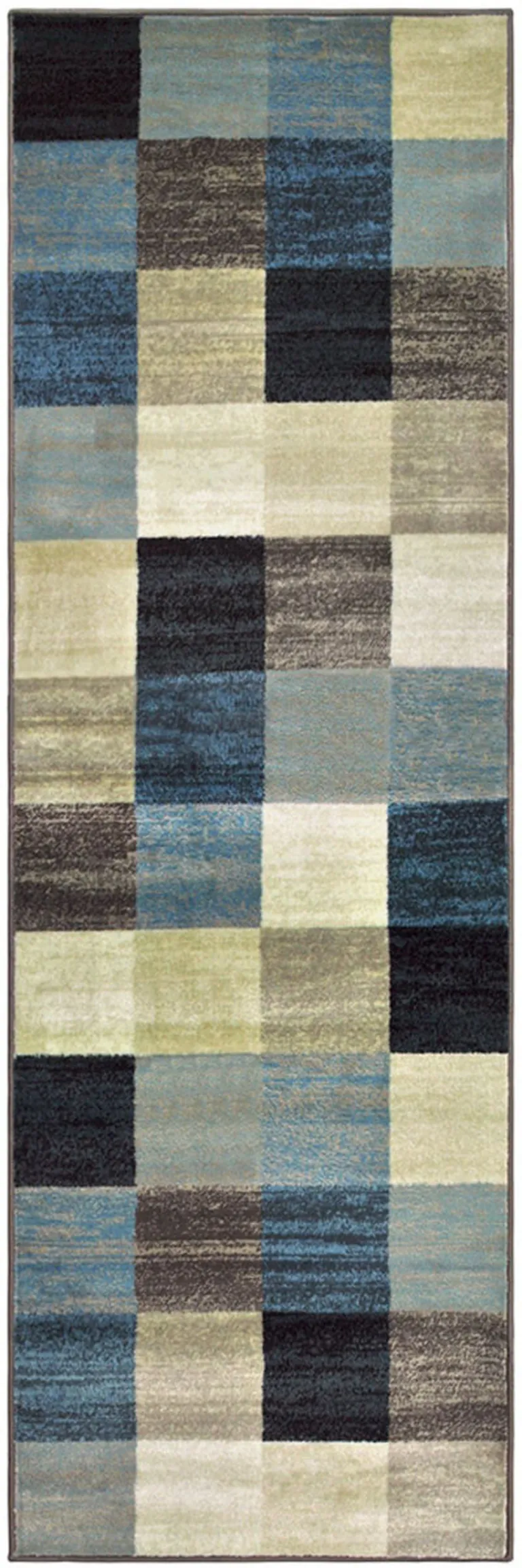 8' Blue And Teal Geometric Power Loom Stain Resistant Runner Rug Photo 1