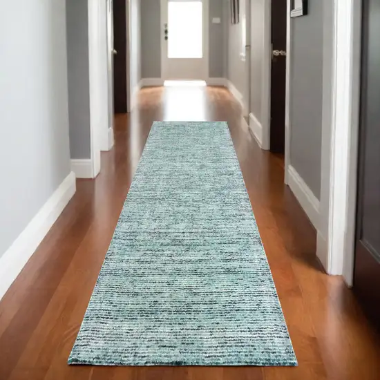 8' Blue And Teal Hand Tufted Runner Rug Photo 1