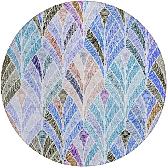 8' Blue Brown And Purple Round Geometric Washable Indoor Outdoor Area Rug Photo 2