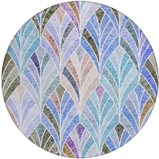 8' Blue Brown And Purple Round Geometric Washable Indoor Outdoor Area Rug Photo 7