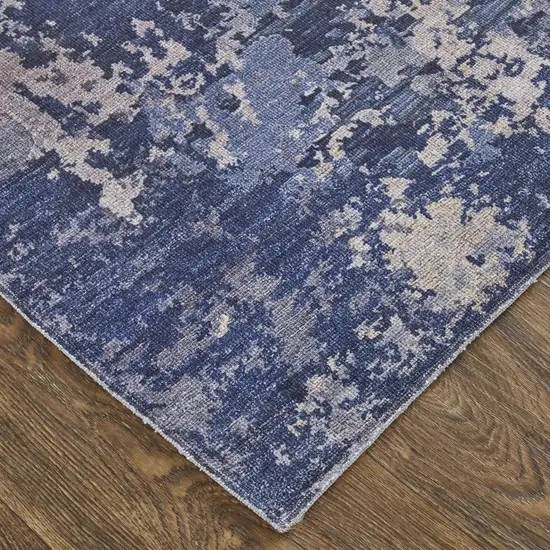 8' Blue Brown and Tan Abstract Power Loom Worn Faded Washable Runner Rug Photo 7