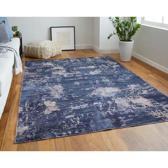 8' Blue Brown and Tan Abstract Power Loom Worn Faded Washable Runner Rug Photo 5