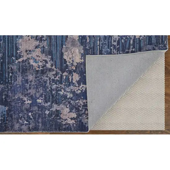 8' Blue Brown and Tan Abstract Power Loom Worn Faded Washable Runner Rug Photo 4