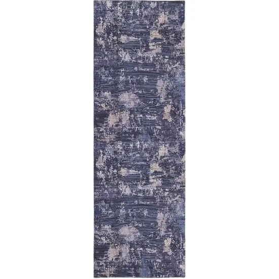 8' Blue Brown and Tan Abstract Power Loom Worn Faded Washable Runner Rug Photo 2