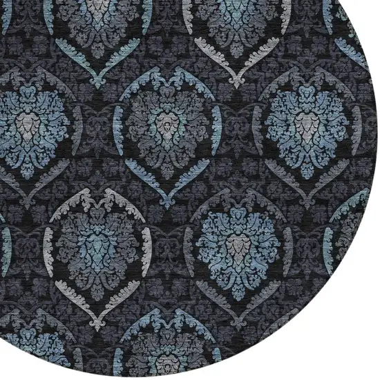 8' Blue Charcoal And Gray Round Medallion Washable Indoor Outdoor Area Rug Photo 5