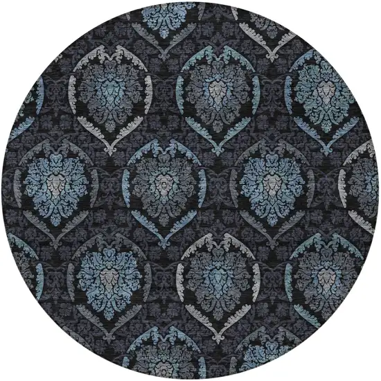 8' Blue Charcoal And Gray Round Medallion Washable Indoor Outdoor Area Rug Photo 7