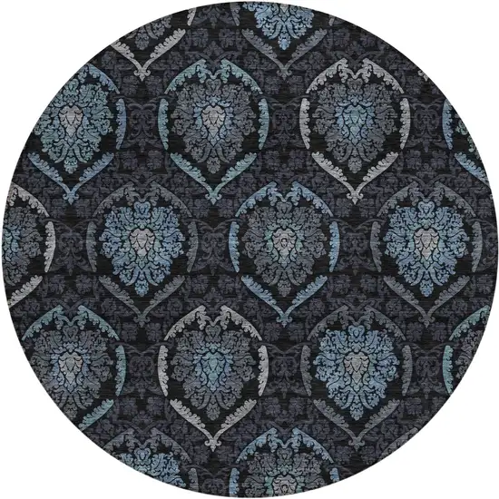 8' Blue Charcoal And Gray Round Medallion Washable Indoor Outdoor Area Rug Photo 2