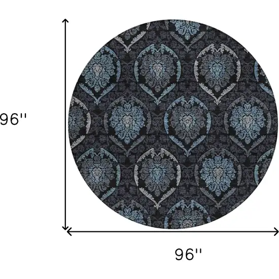 8' Blue Charcoal And Gray Round Medallion Washable Indoor Outdoor Area Rug Photo 3