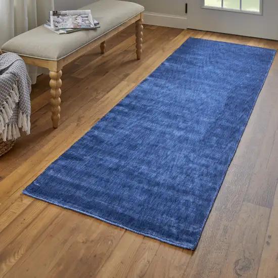 8' Blue Chevron Hand Woven Runner Rug Photo 4