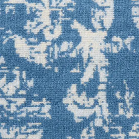 7' Blue Damask Power Loom Runner Rug Photo 7