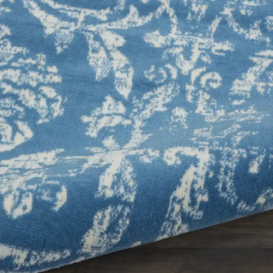 7' Blue Damask Power Loom Runner Rug Photo 8