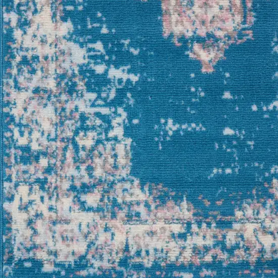 8' Blue Damask Power Loom Runner Rug Photo 6