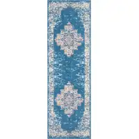 Photo of 8' Blue Damask Power Loom Runner Rug