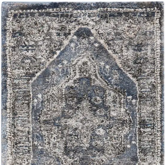 8' Blue Floral Power Loom Distressed Runner Rug Photo 8