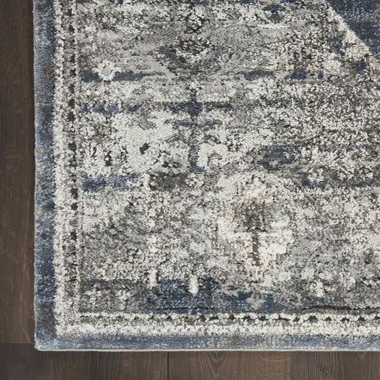 8' Blue Floral Power Loom Distressed Runner Rug Photo 5