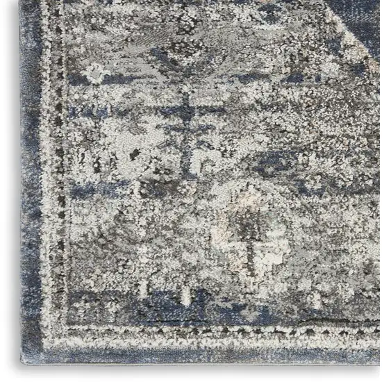 8' Blue Floral Power Loom Distressed Runner Rug Photo 6