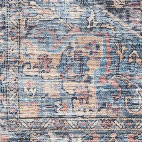 8' Blue Floral Power Loom Distressed Washable Runner Rug Photo 4