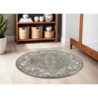 Photo of 4' Blue Floral Power Loom Round Rug