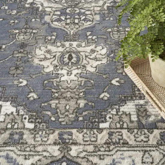 4' Blue Floral Power Loom Round Rug Photo 6