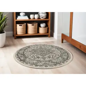 Photo of 4' Blue Floral Power Loom Round Rug