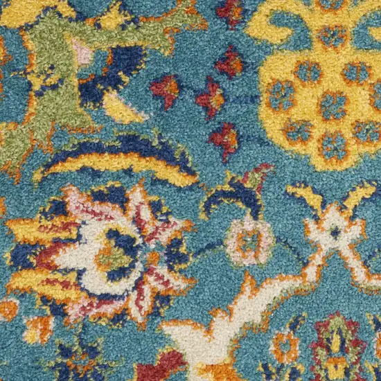 8' Blue Floral Power Loom Runner Rug Photo 8