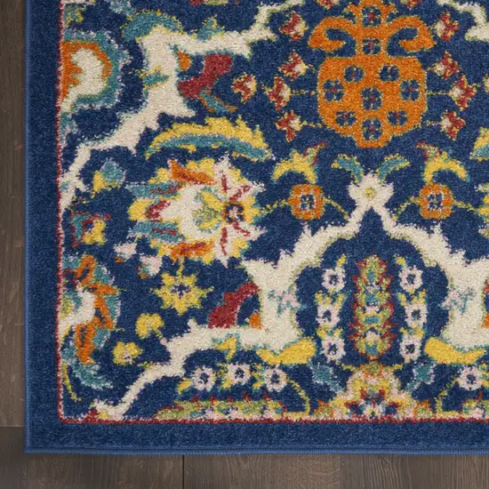 8' Blue Floral Power Loom Runner Rug Photo 6