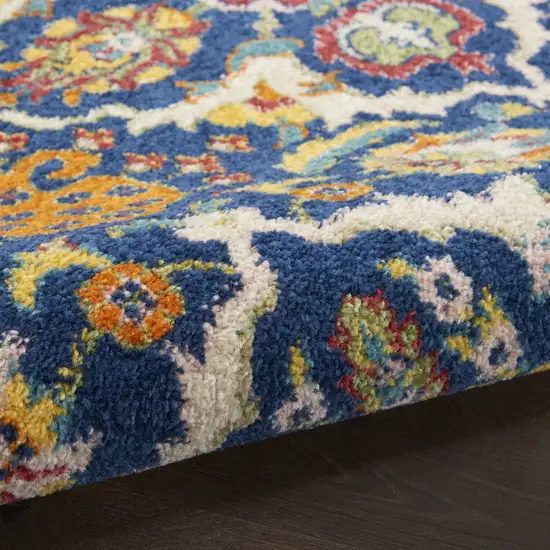 8' Blue Floral Power Loom Runner Rug Photo 8