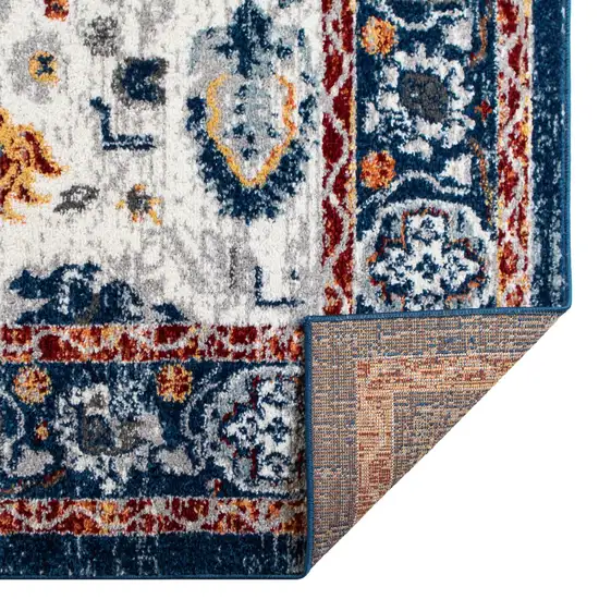 10' Blue Floral Power Loom Runner Rug Photo 7